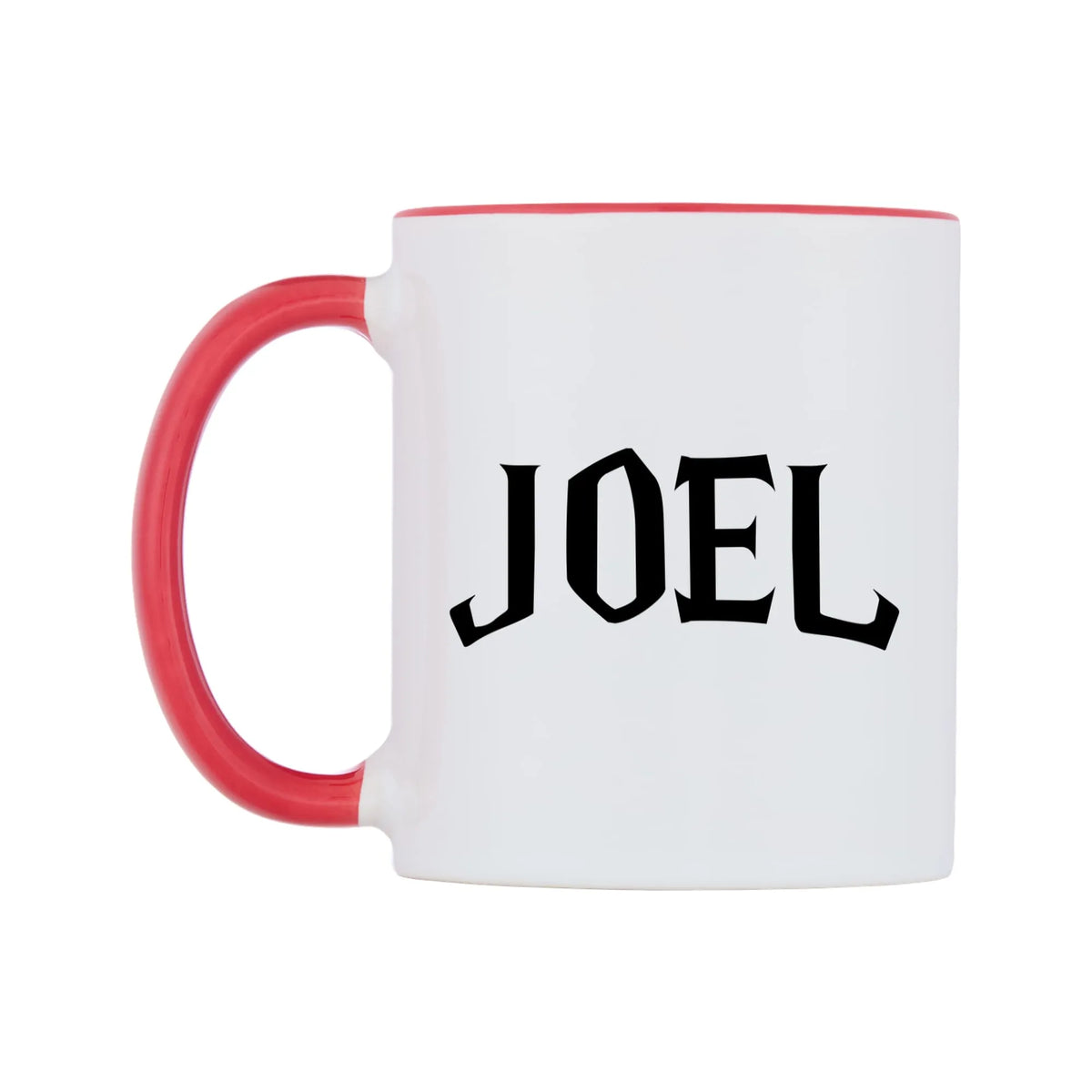 Joel - Wizard Themed Mug — white 11oz gloss mug with a red inside and handle, right side, on a white background
