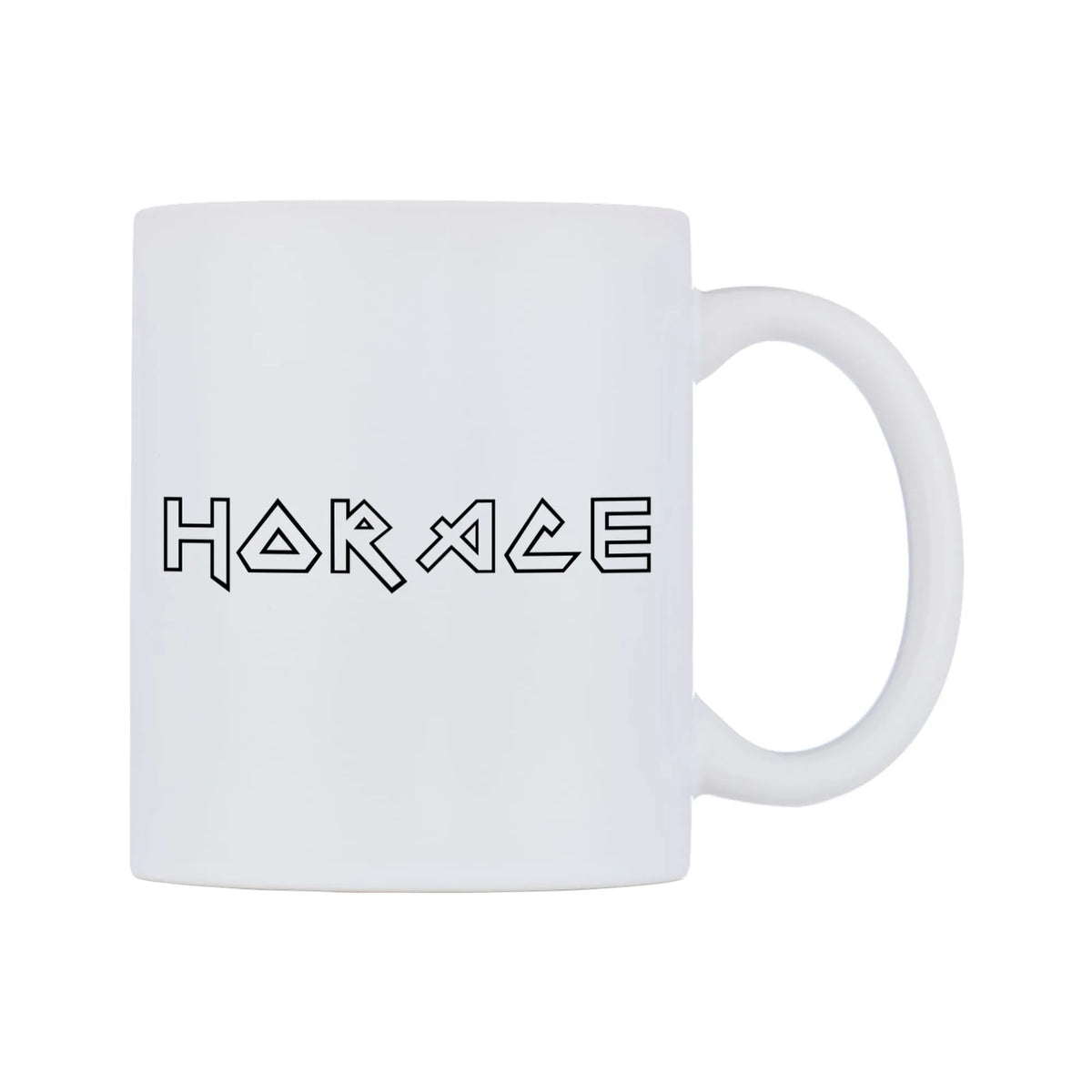 Horace - Iron Maiden Themed Mug — white 11oz gloss mug, left side, on a white background