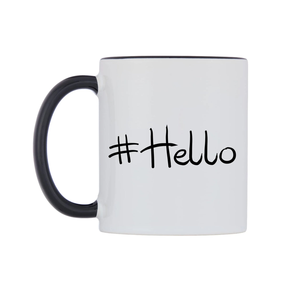 Hashtag Personalised Mug — white 11oz gloss mug with a black inside and handle, right side, on a white background