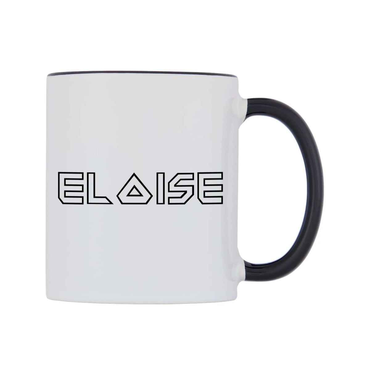 Eloise - Iron Maiden Themed Mug — white 11oz gloss mug with a black inside and handle, left side, on a white background
