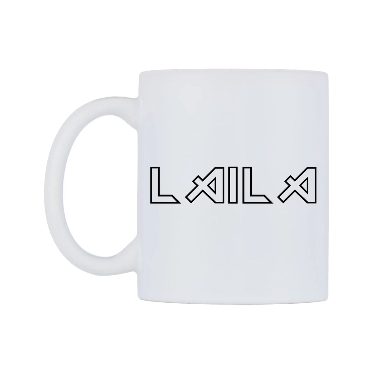 Laila - Iron Maiden Themed Mug — white 11oz gloss mug, right side, on a white background