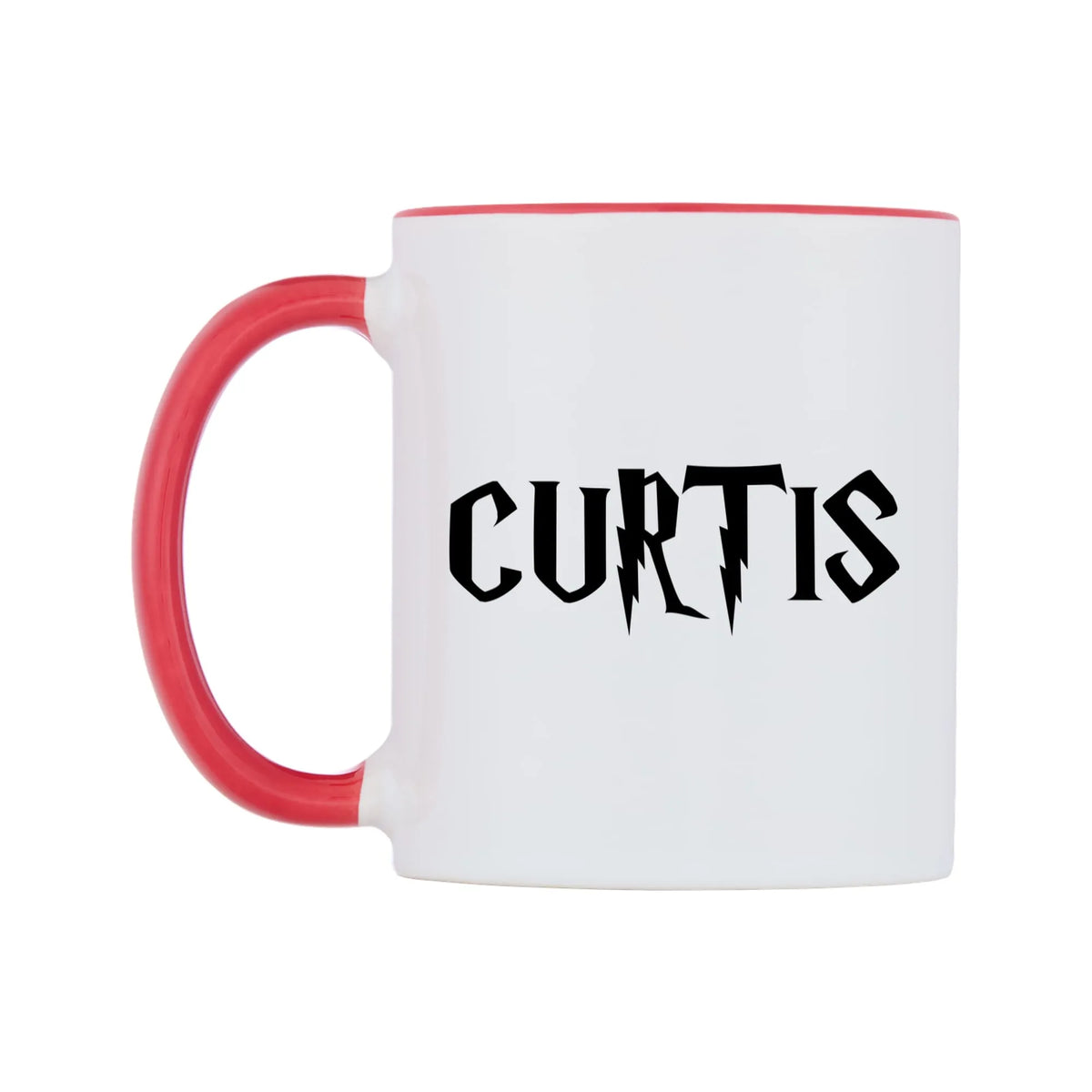 Curtis - Wizard Themed Mug — white 11oz gloss mug with a red inside and handle, right side, on a white background
