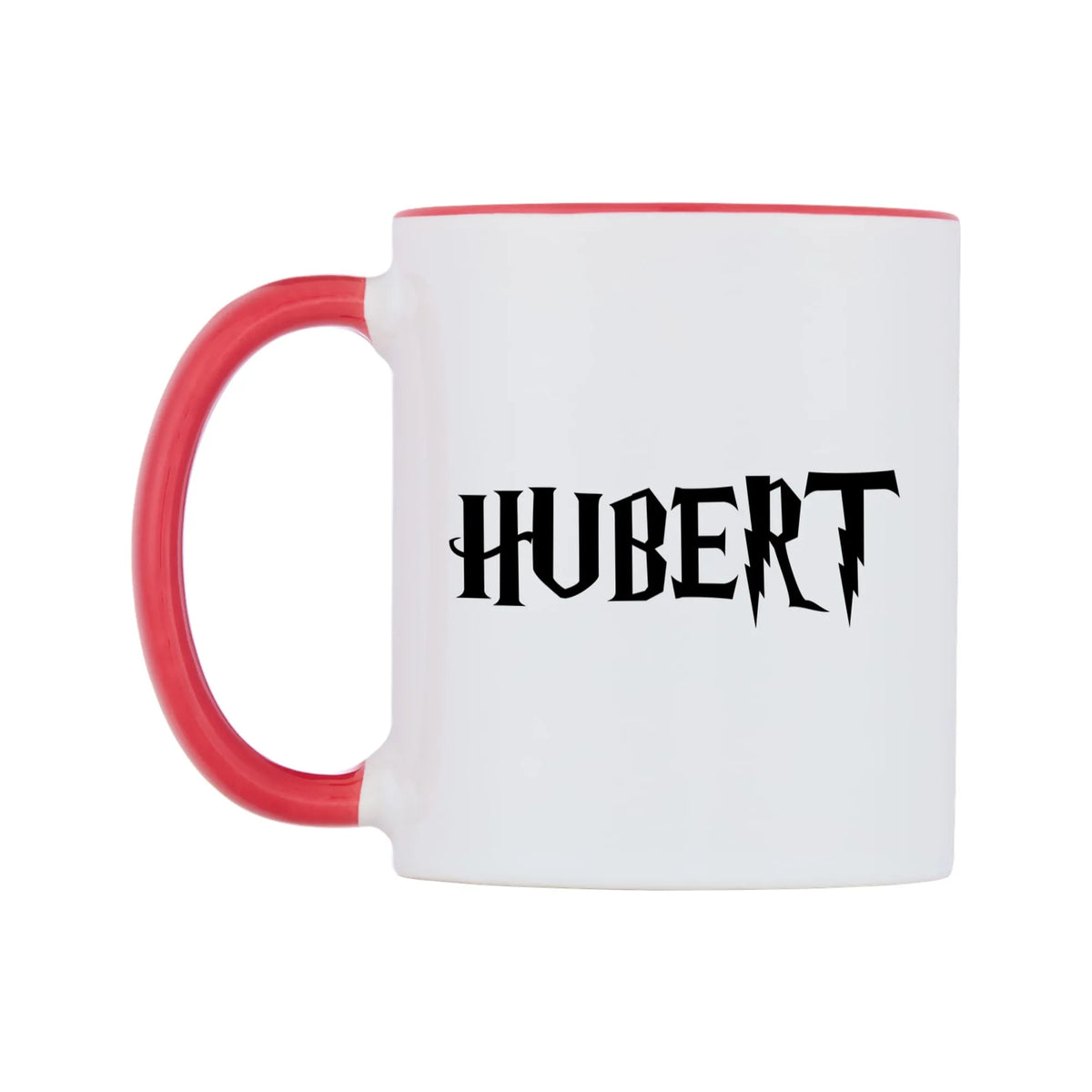 Hubert - Wizard Themed Mug — white 11oz gloss mug with a red inside and handle, right side, on a white background