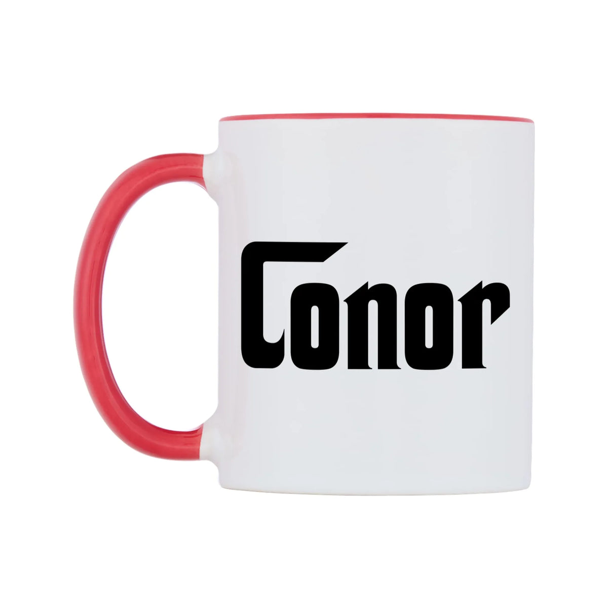 Conor - Godfather Themed Mug — white 11oz gloss mug with a red inside and handle, right side, on a white background
