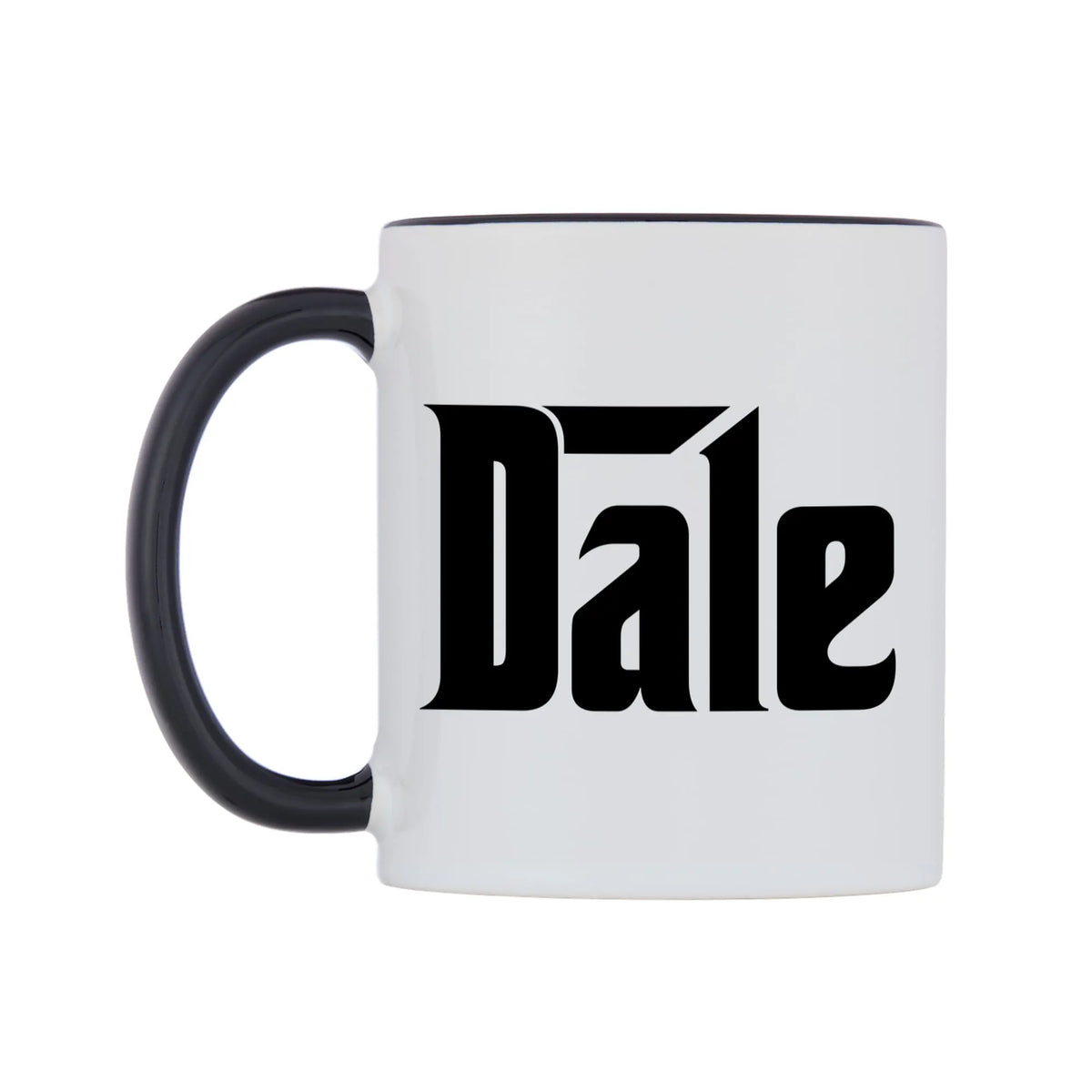 Dale - Godfather Themed Mug — white 11oz gloss mug with a black inside and handle, right side, on a white background