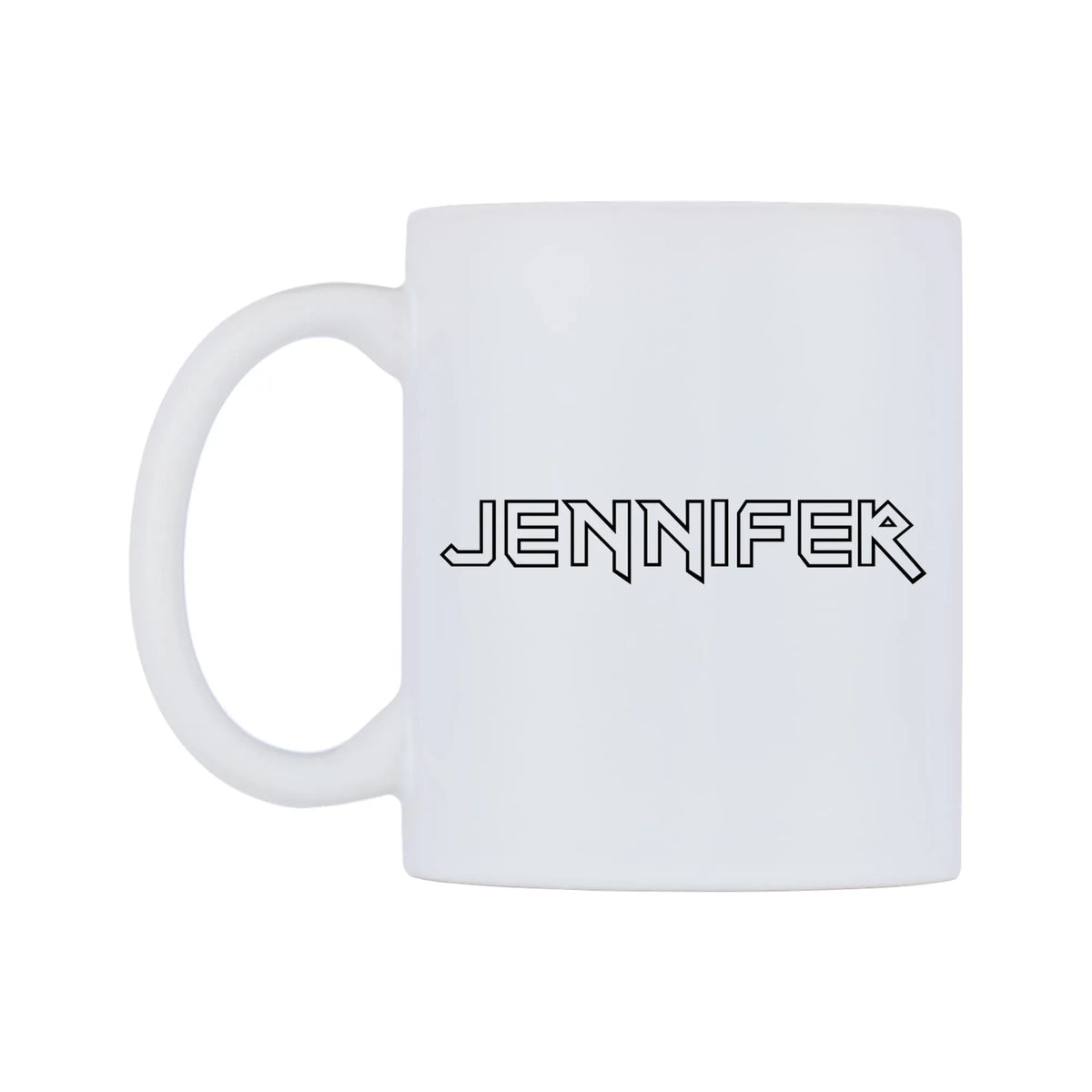 Jennifer - Iron Maiden Themed Mug — white 11oz gloss mug, right side, on a white background