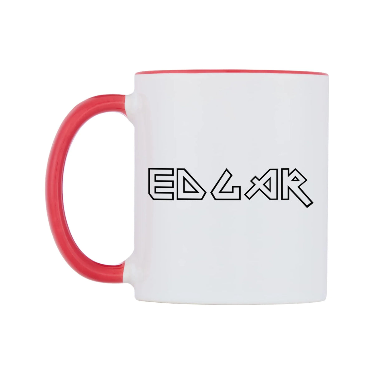 Edgar - Iron Maiden Themed Mug — white 11oz gloss mug with a red inside and handle, right side, on a white background