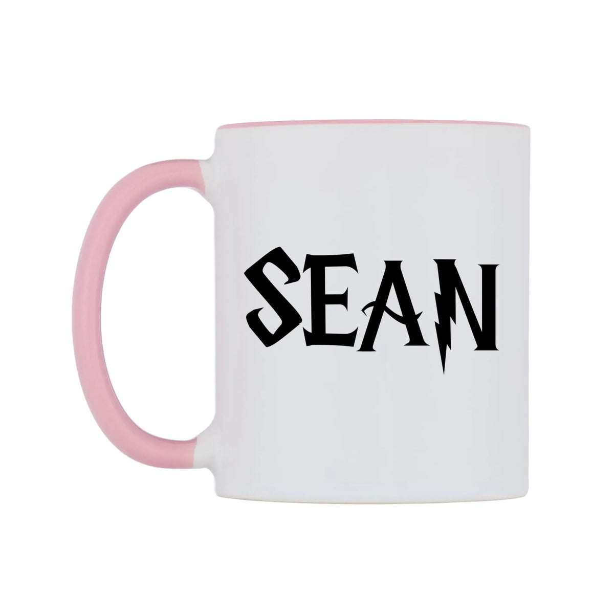 Sean - Wizard Themed Mug — white 11oz gloss mug with a pink inside and handle, right side, on a white background