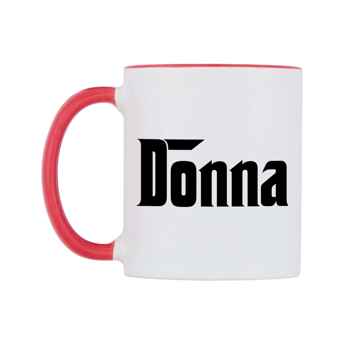 Donna - Godfather Themed Mug — white 11oz gloss mug with a red inside and handle, right side, on a white background