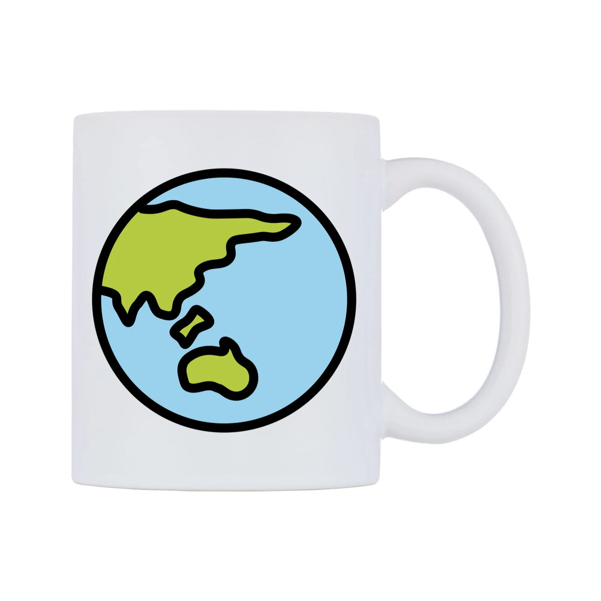 Globe Showing Asia-Australia Emoji Mug — mug, left side, on a white background