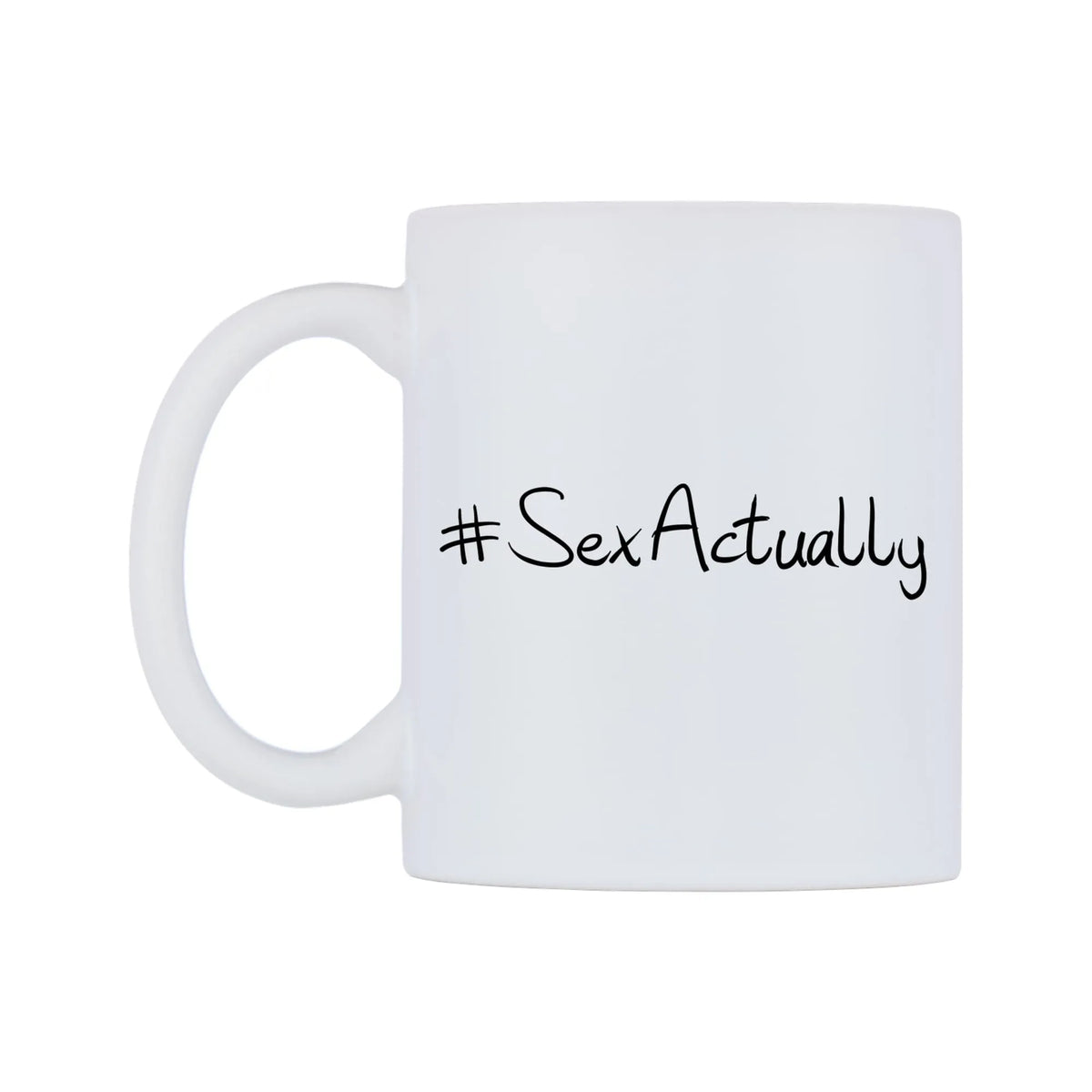 SexActually Mug — mug, right side, on a white background