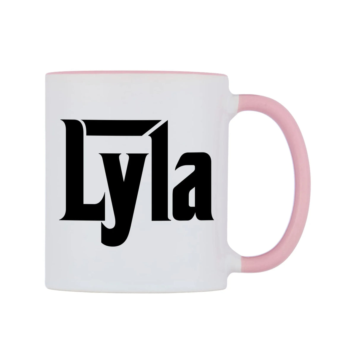 Lyla - Godfather Themed Mug — white 11oz gloss mug with a pink inside and handle, left side, on a white background