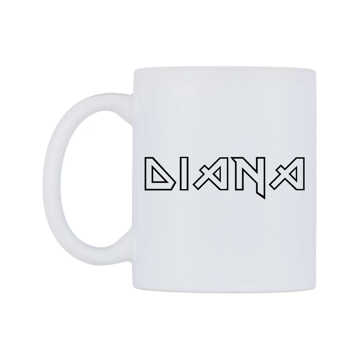 Diana - Iron Maiden Themed Mug — white 11oz gloss mug, right side, on a white background