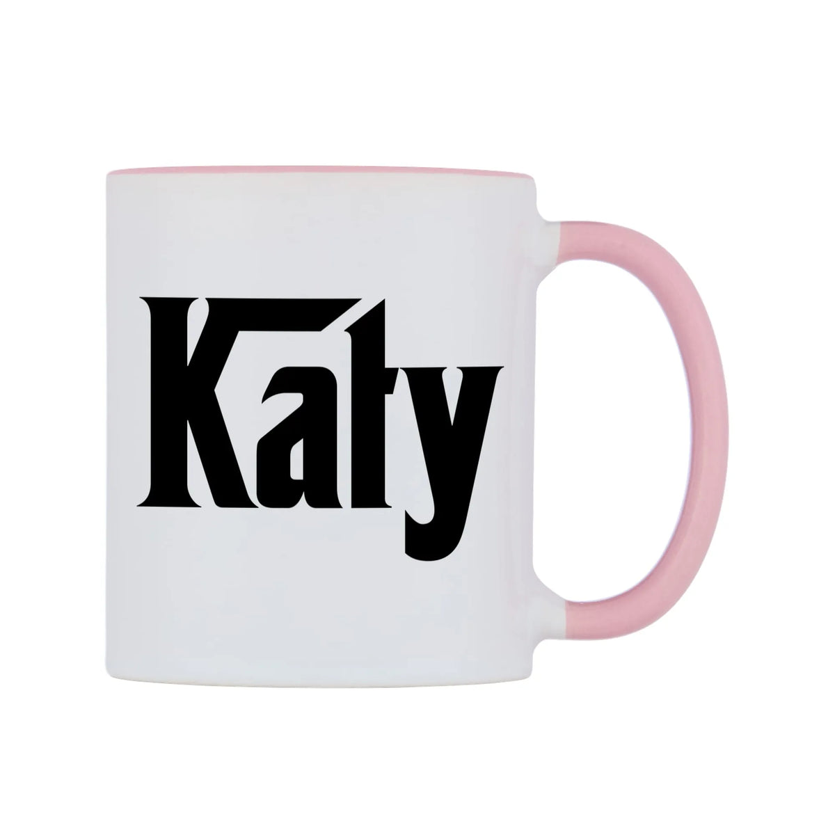 Katy - Godfather Themed Mug — white 11oz gloss mug with a pink inside and handle, left side, on a white background