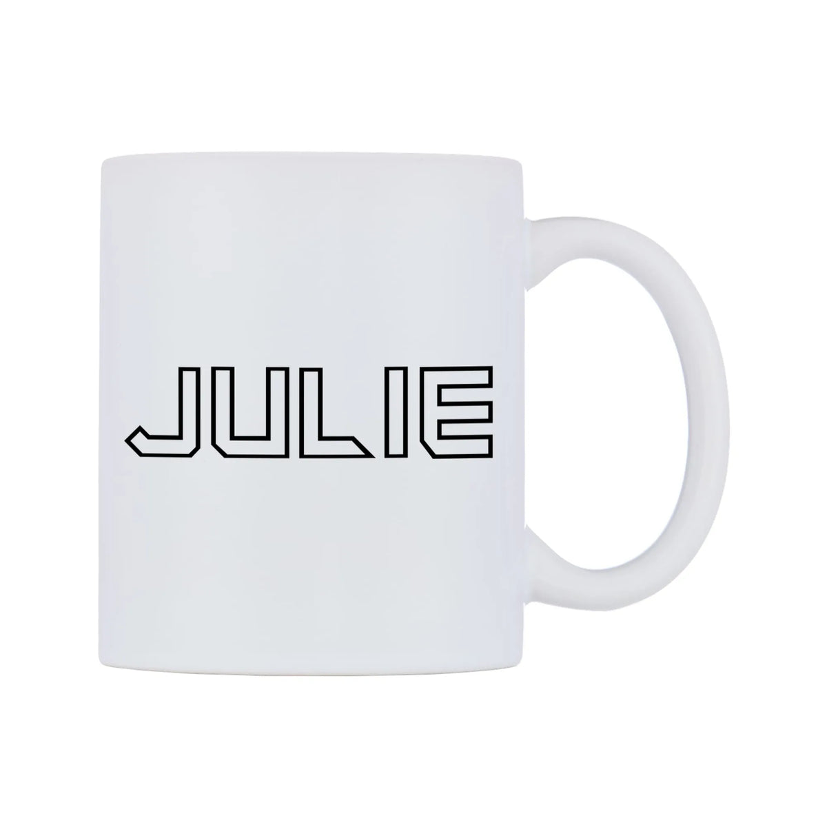 Julie - Iron Maiden Themed Mug — white 11oz gloss mug, left side, on a white background