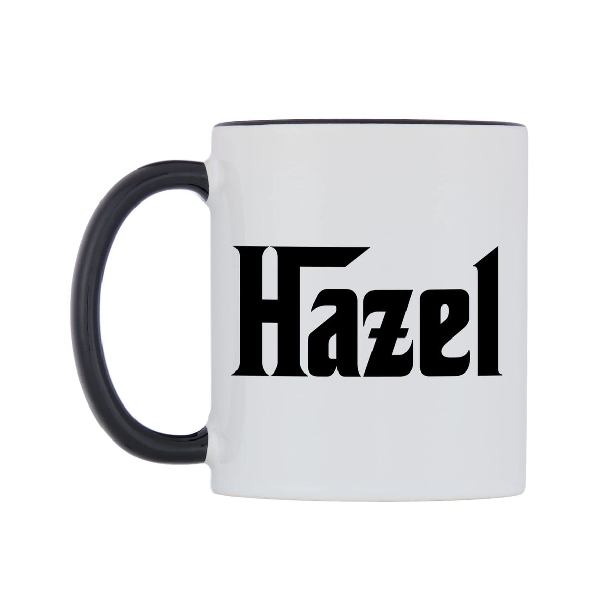 Hazel - Godfather Themed Mug — white 11oz gloss mug with a black inside and handle, right side, on a white background