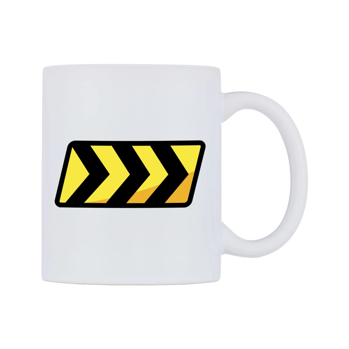 Warning Strip Right Emoji Mug — mug, left side, on a white background