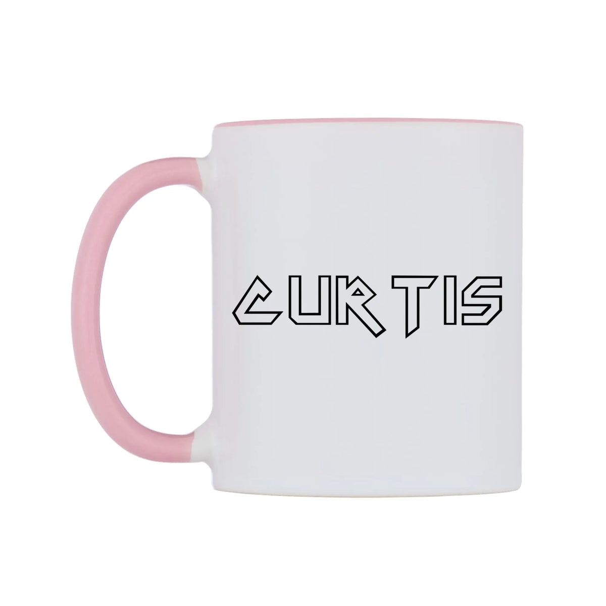 Curtis - Iron Maiden Themed Mug — white 11oz gloss mug with a pink inside and handle, right side, on a white background