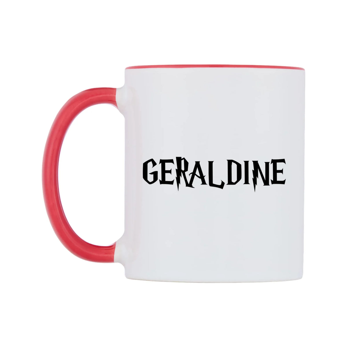 Geraldine - Wizard Themed Mug — white 11oz gloss mug with a red inside and handle, right side, on a white background