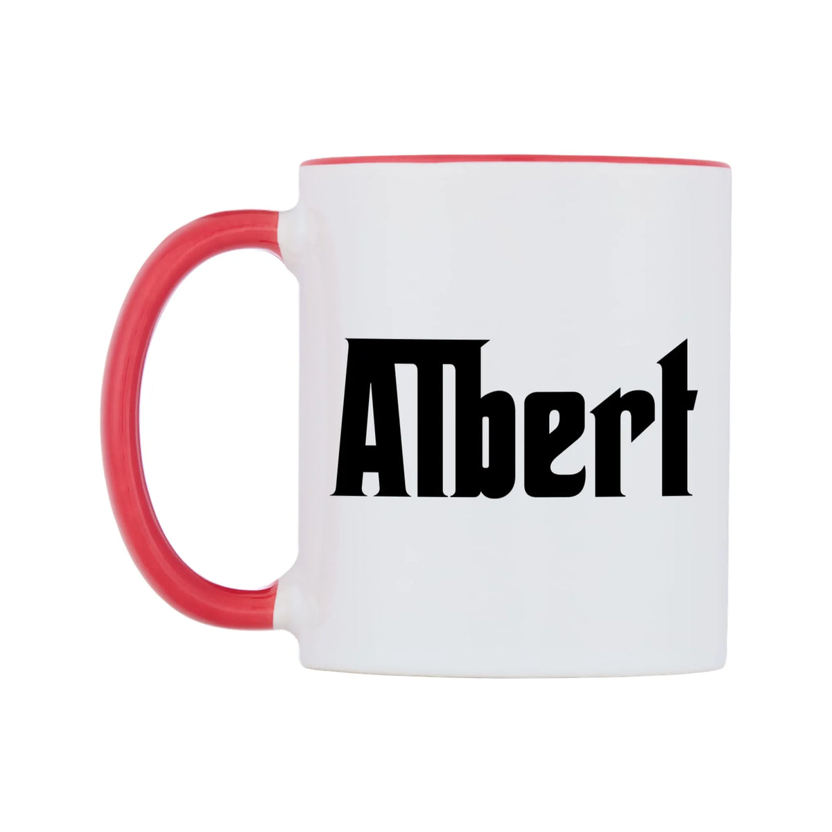 Albert - Godfather Themed Mug — white 11oz gloss mug with a red inside and handle, right side, on a white background