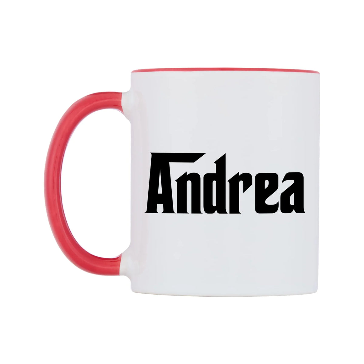 Andrea - Godfather Themed Mug — white 11oz gloss mug with a red inside and handle, right side, on a white background