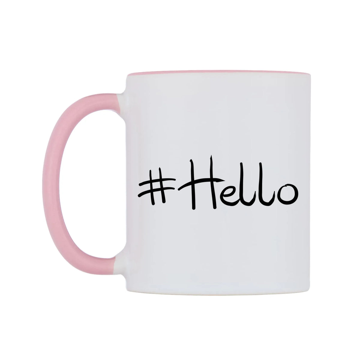 Hashtag Personalised Mug — white 11oz gloss mug with a pink inside and handle, right side, on a white background