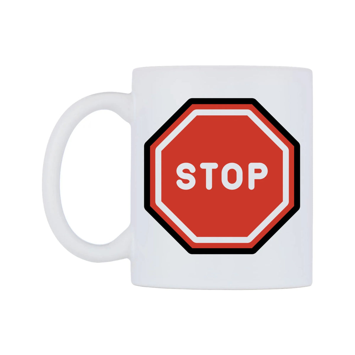 Stop Sign Emoji Mug — mug, right side, on a white background