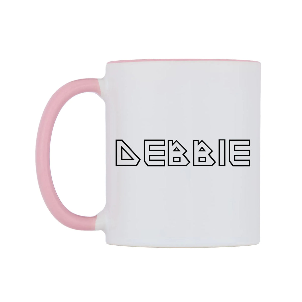 Debbie - Iron Maiden Themed Mug — white 11oz gloss mug with a pink inside and handle, right side, on a white background