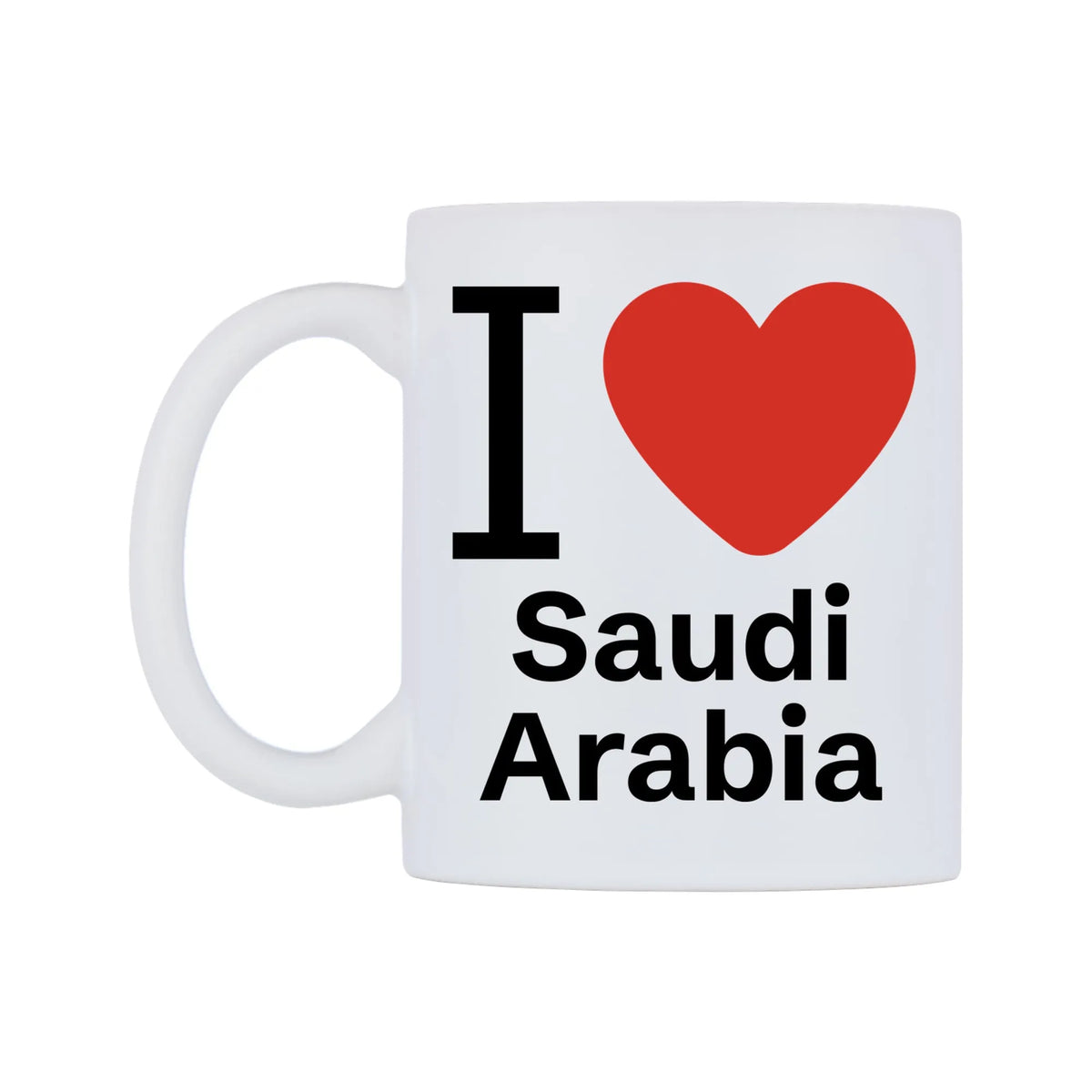 I Love Saudi Arabia Mug — mug, right side, on a white background