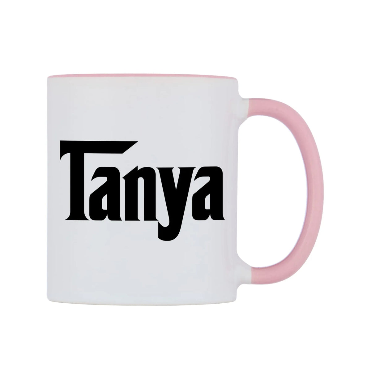 Tanya - Godfather Themed Mug — white 11oz gloss mug with a pink inside and handle, left side, on a white background