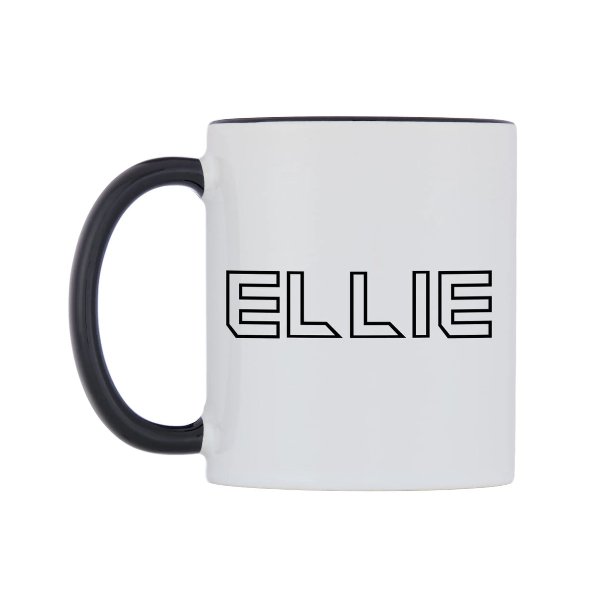 Ellie - Iron Maiden Themed Mug — white 11oz gloss mug with a black inside and handle, right side, on a white background