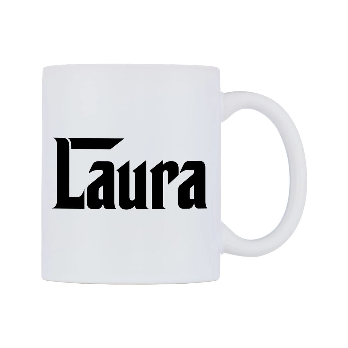 Laura - Godfather Themed Mug — white 11oz gloss mug, left side, on a white background