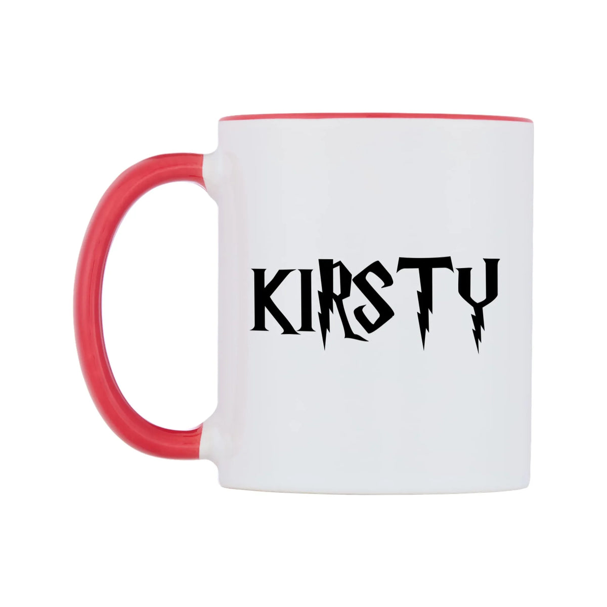 Kirsty - Wizard Themed Mug — white 11oz gloss mug with a red inside and handle, right side, on a white background