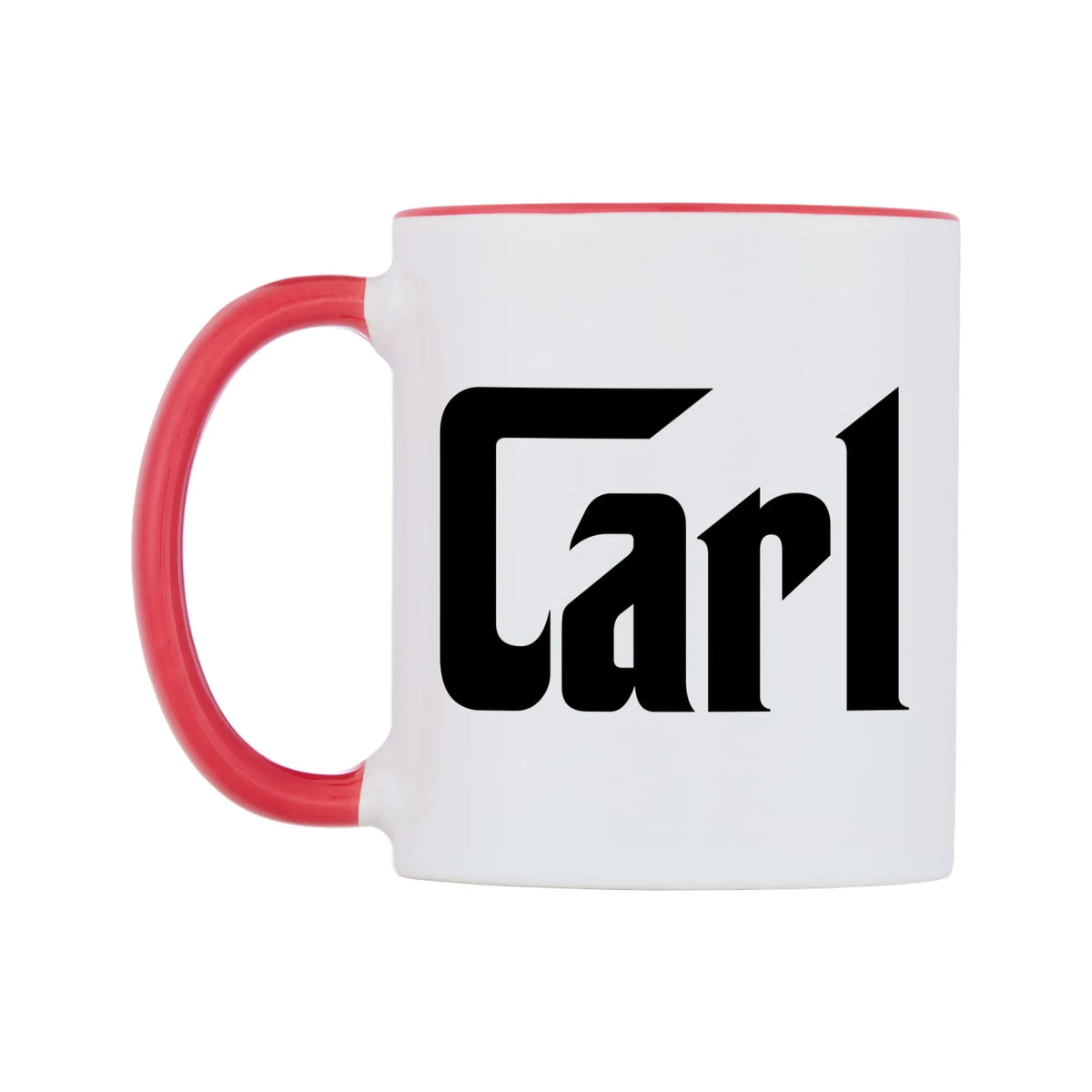Carl - Godfather Themed Mug — white 11oz gloss mug with a red inside and handle, right side, on a white background
