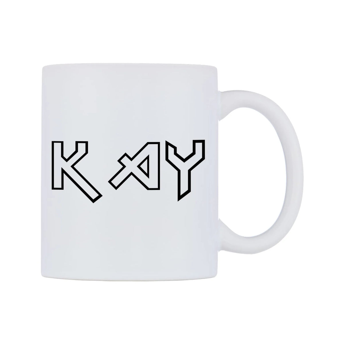 Kay - Iron Maiden Themed Mug — white 11oz gloss mug, left side, on a white background
