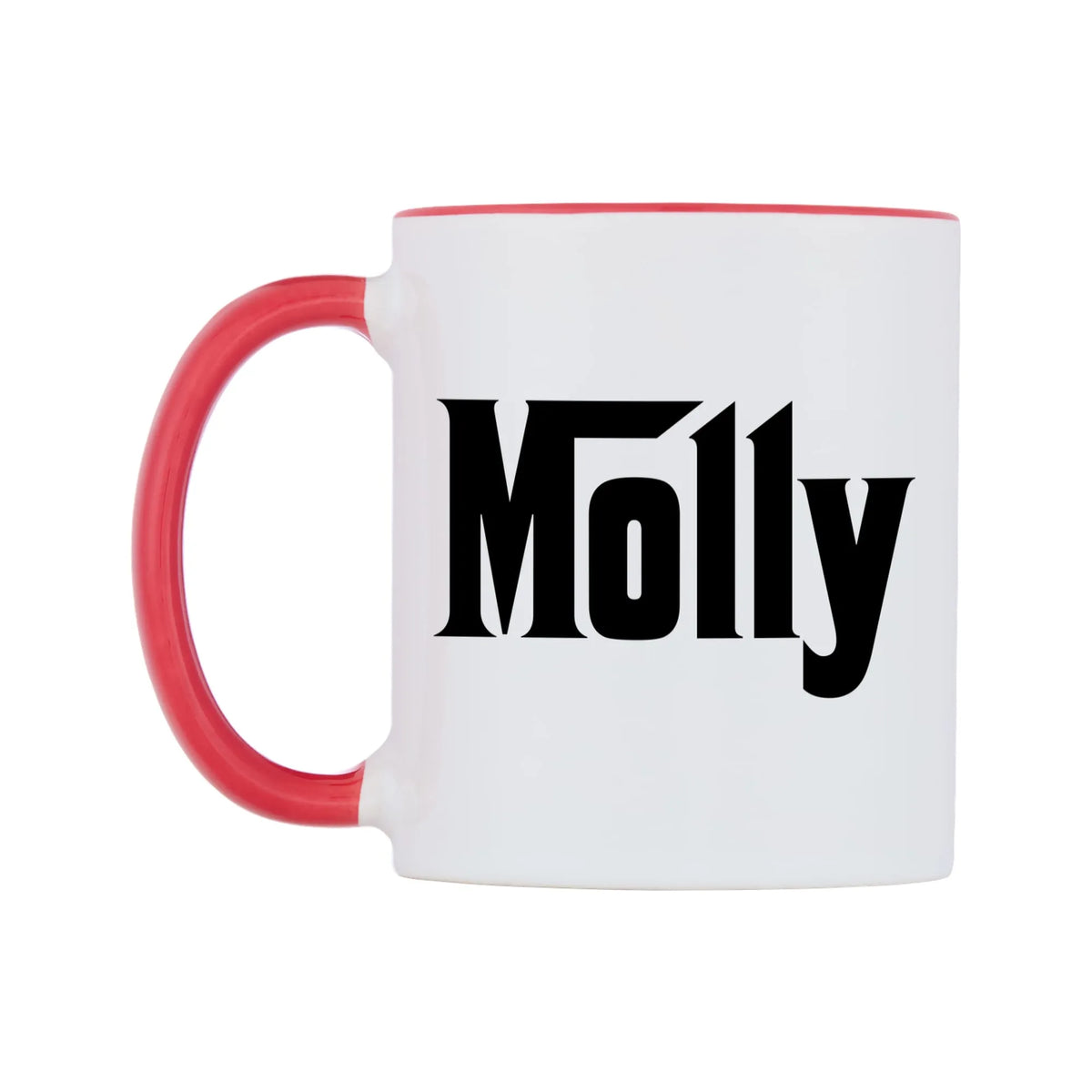 Molly - Godfather Themed Mug — white 11oz gloss mug with a red inside and handle, right side, on a white background