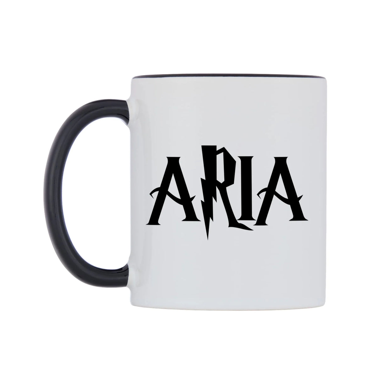 Aria - Wizard Themed Mug — white 11oz gloss mug with a black inside and handle, right side, on a white background