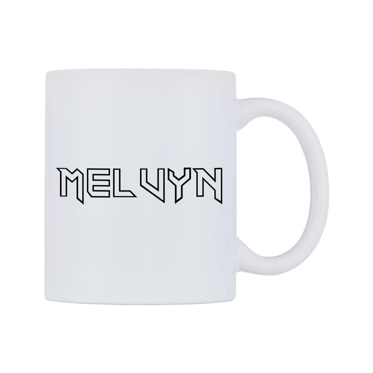 Melvyn - Iron Maiden Themed Mug — white 11oz gloss mug, left side, on a white background