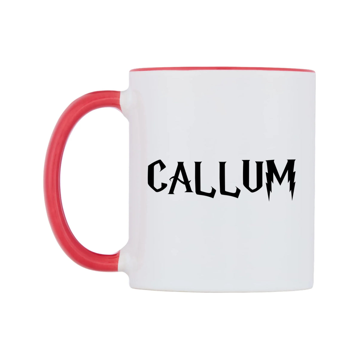 Callum - Wizard Themed Mug — white 11oz gloss mug with a red inside and handle, right side, on a white background