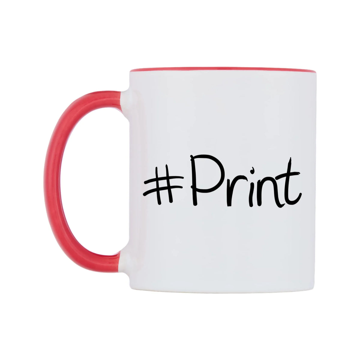Print Mug — white 11oz gloss mug with a red inside and handle, right side, on a white background