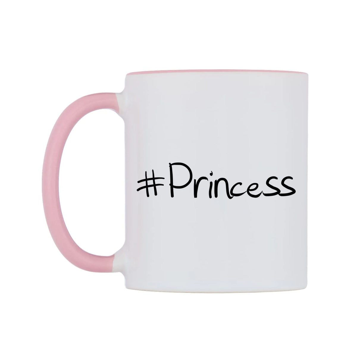 Princess Mug — white 11oz gloss mug with a pink inside and handle, right side, on a white background