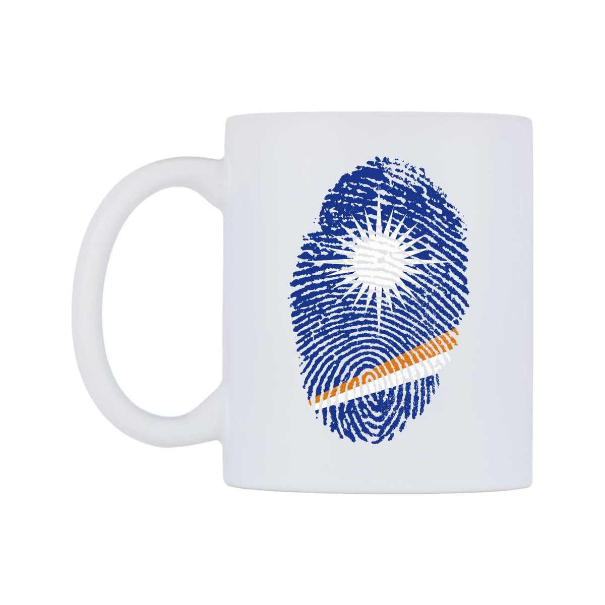 Marshall Islands Finger Print Flag Mug — white 11oz gloss mug, right side, on a white background