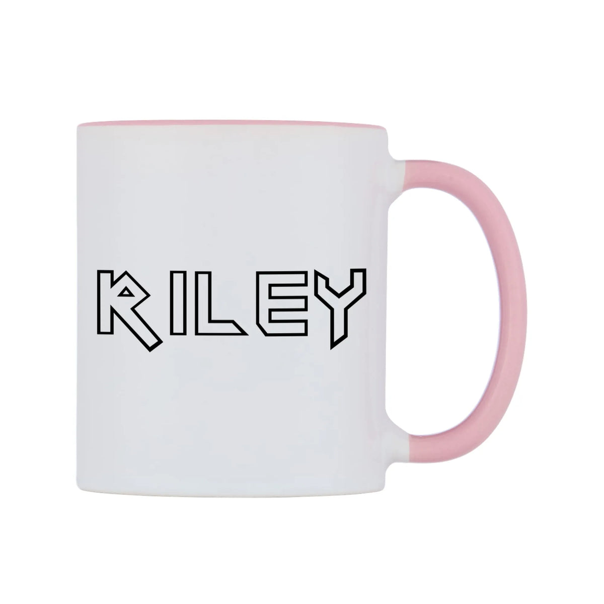Riley - Iron Maiden Themed Mug — white 11oz gloss mug with a pink inside and handle, left side, on a white background