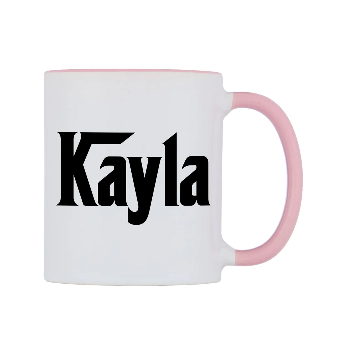 Kayla - Godfather Themed Mug — white 11oz gloss mug with a pink inside and handle, left side, on a white background