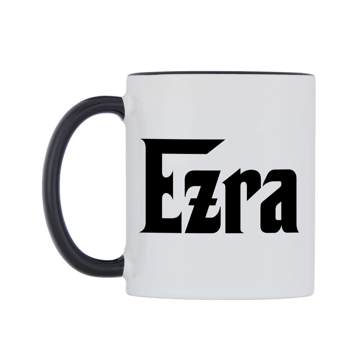 Ezra - Godfather Themed Mug — white 11oz gloss mug with a black inside and handle, right side, on a white background