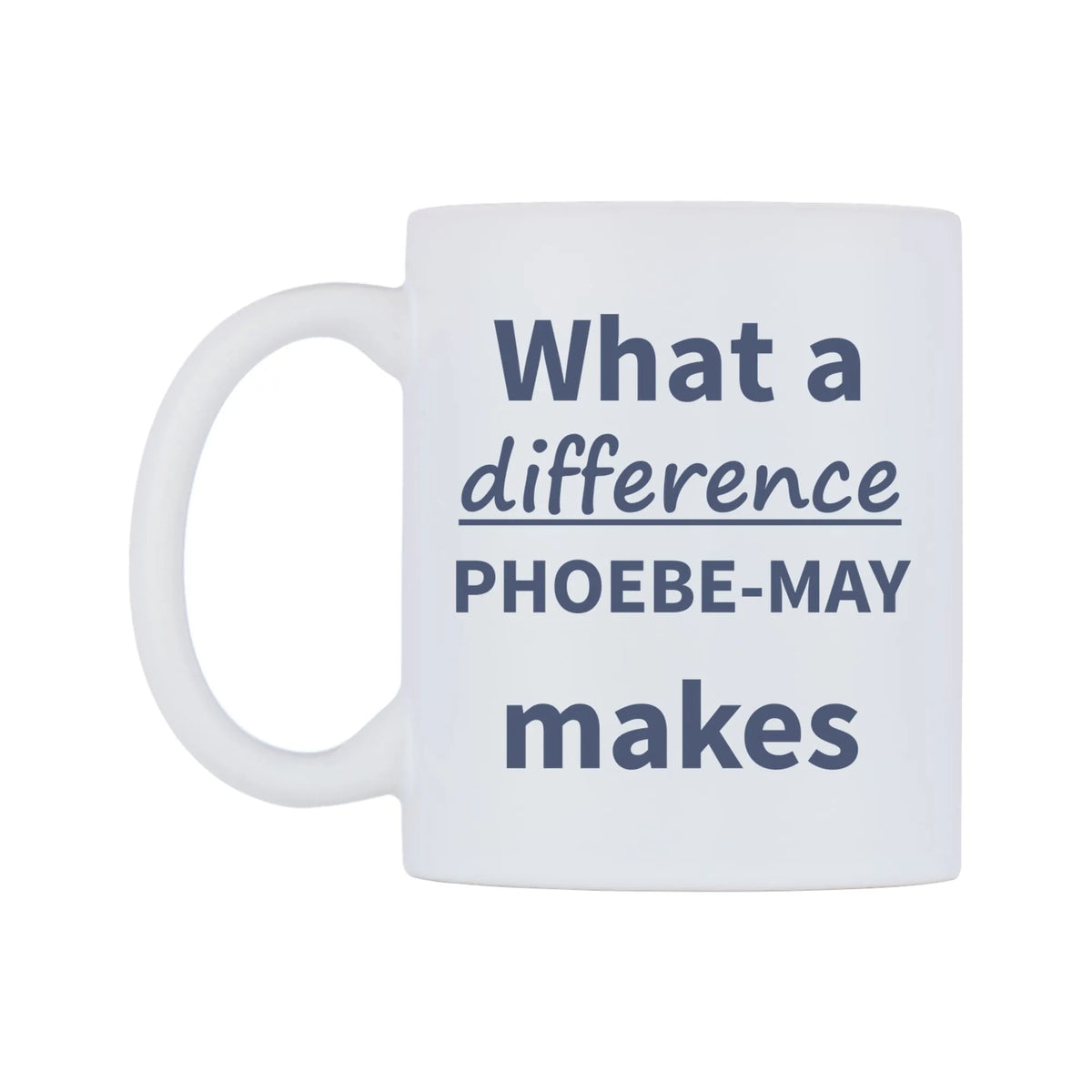 What a difference PHOEBE-MAY makes Mug — mug, right side, on a white background