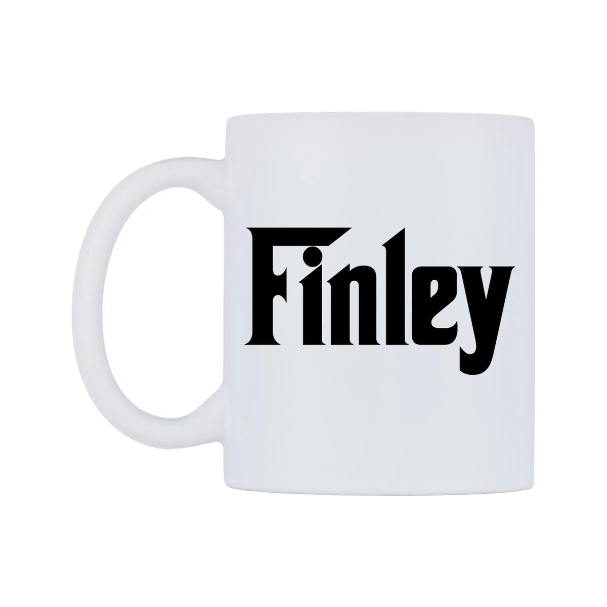 Finley - Godfather Themed Mug — white 11oz gloss mug, right side, on a white background