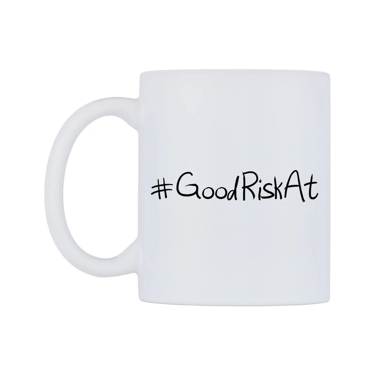 GoodRiskAt Mug — mug, right side, on a white background