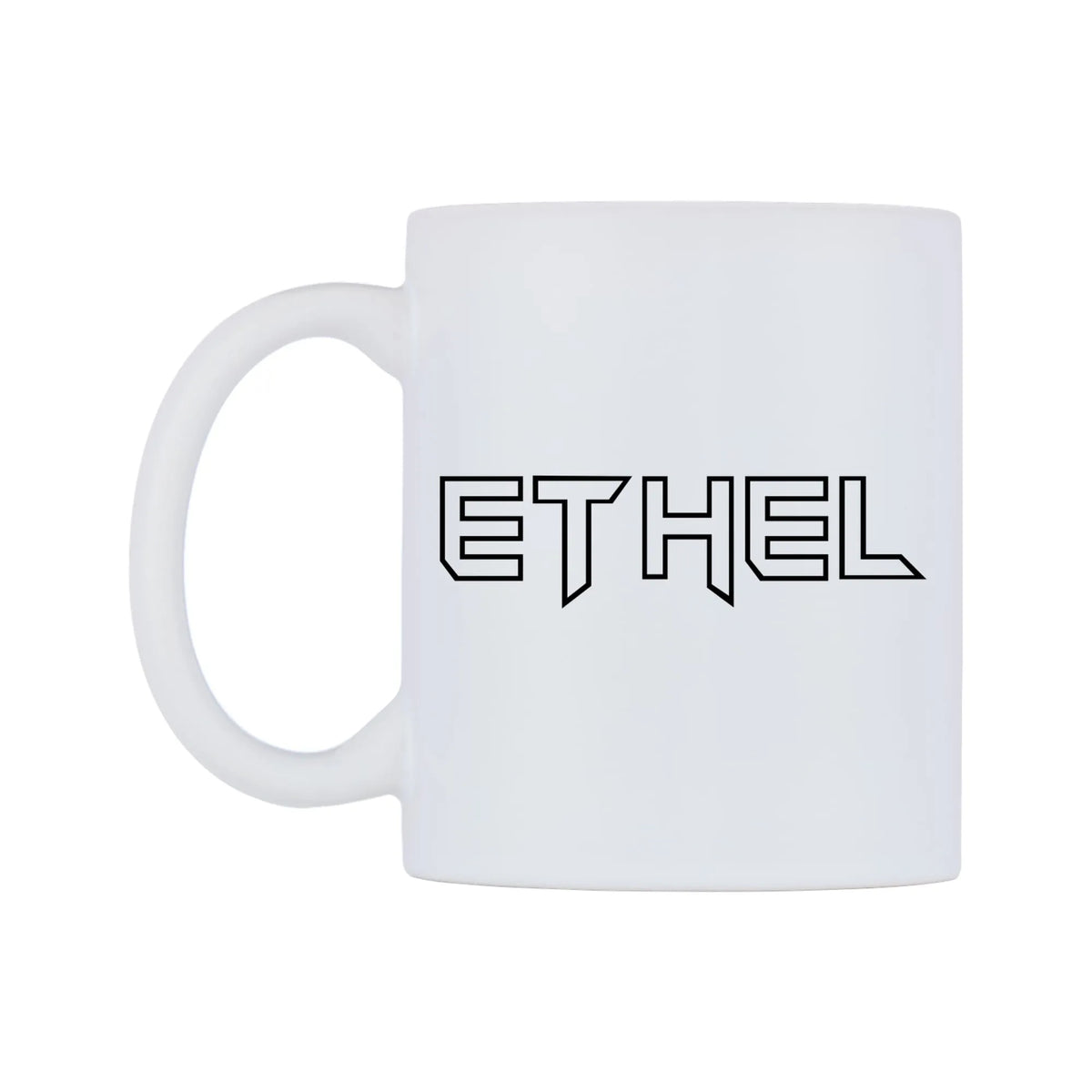 Ethel - Iron Maiden Themed Mug — white 11oz gloss mug, right side, on a white background