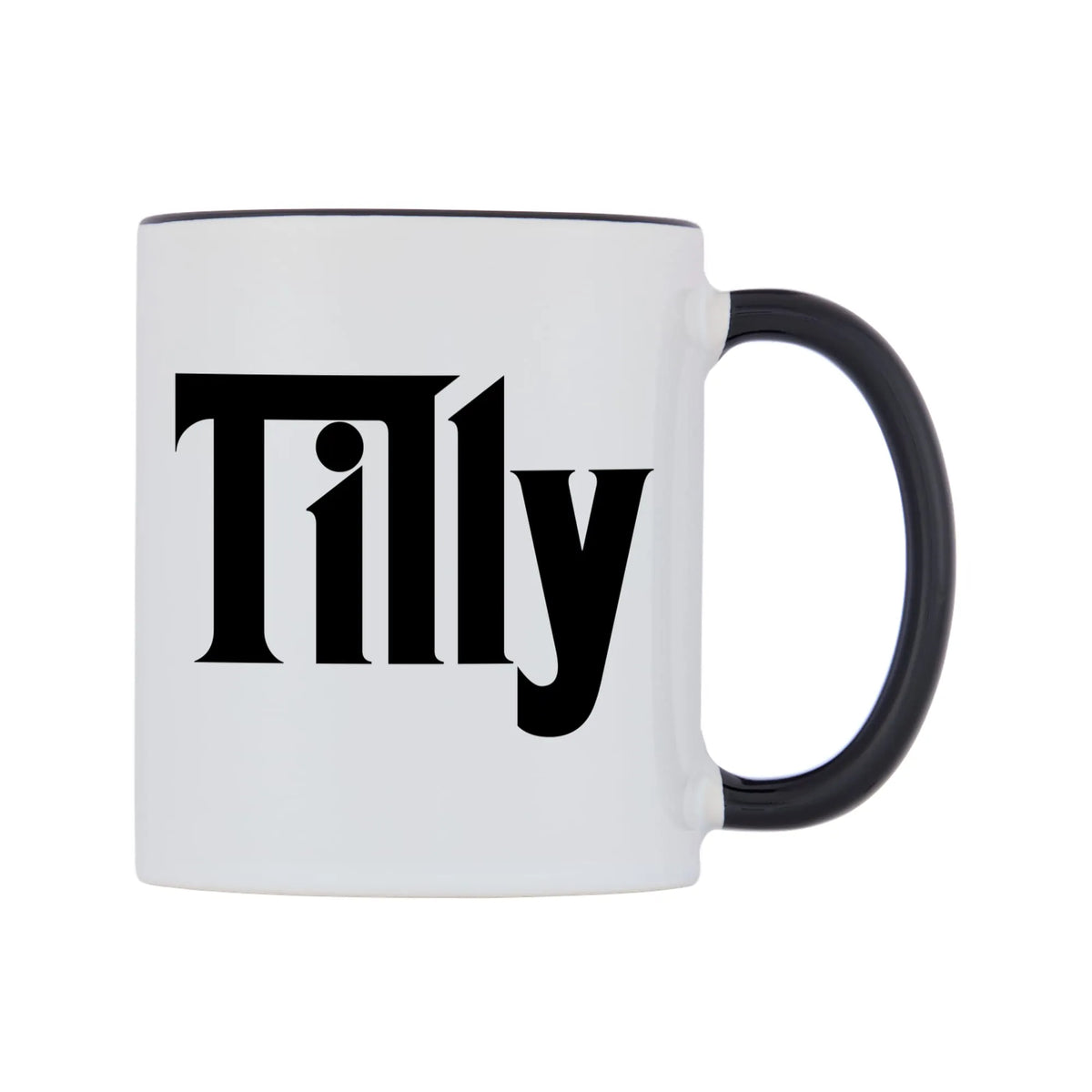 Tilly - Godfather Themed Mug — white 11oz gloss mug with a black inside and handle, left side, on a white background